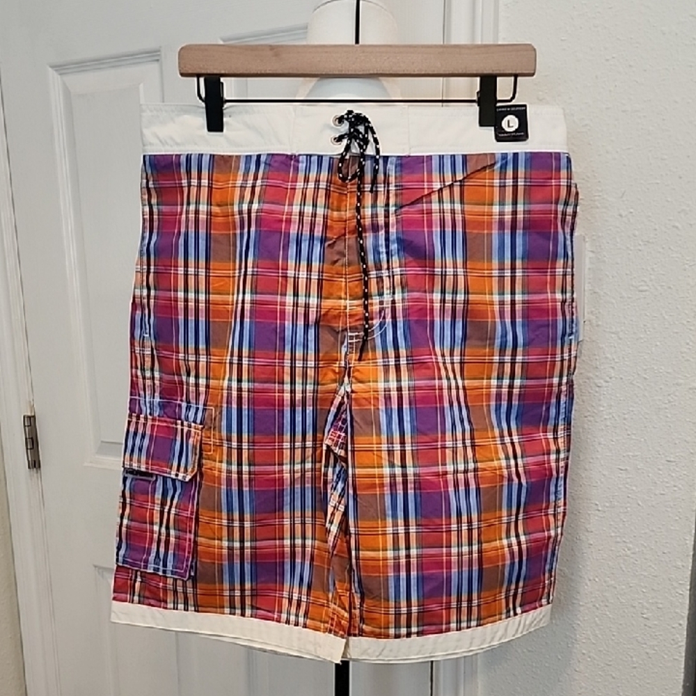 Tommy Hilfiger Plaid Multicolor Swim Shorts Cargo Pocket -XL NWT